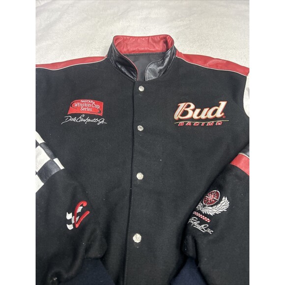 Vtg Dale Earnhardt Jr Bud Racing Reversible Leather Jacket Size XL Jeff Hamilton - Picture 2 of 13